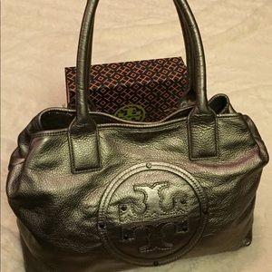 Brand new Tory Burch Pewter tote handbag.